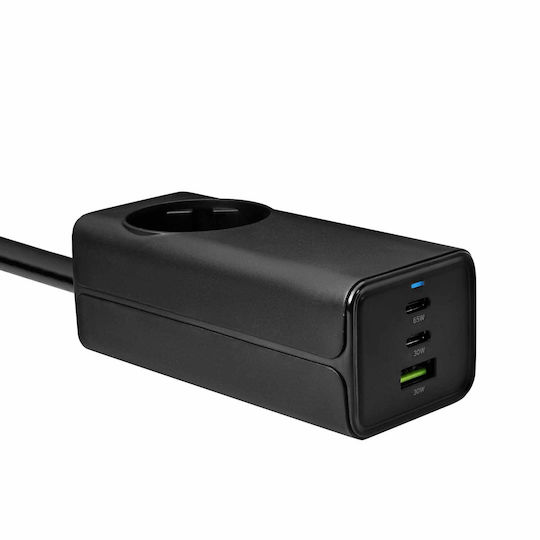 Usb Charger Ak-ch-21 Ac 230v + Usb-a + 2x Usb-c Pd 5-20v Max 5a 65w Quick Charge 3.0 Gan