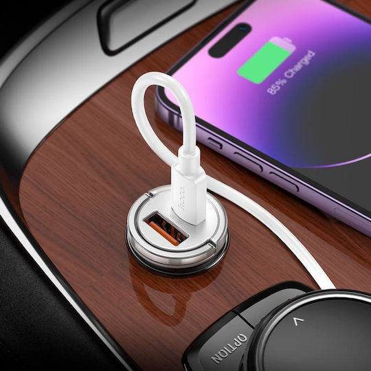 Hoco NZ10 Автомобилно Зарядно Устройство 45W 4A Бързо Зареждане с Портове 1xUSB-A 1xType-C Сребрист Цвят