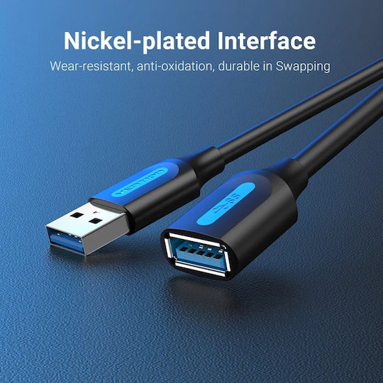 Vention USB 3.0 Кабел USB-A Мъжки - USB-A Женски Черен 1м CBHBF