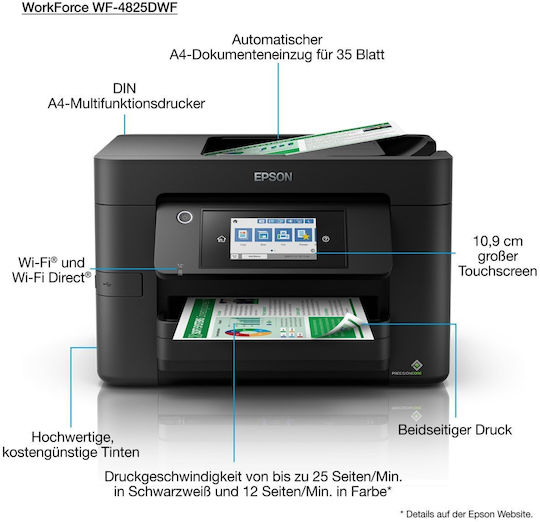 Epson Workforce Pro WF-4825DWF Έγχρωμο Πολυμηχάνημα Inkjet με WiFi και Mobile Print C11CJ06404