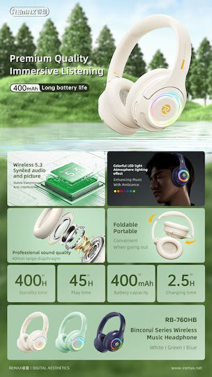 Remax RB-760HB Fără fir Bluetooth Over Ear Căști cu 7 ore de Funcționare Albastre