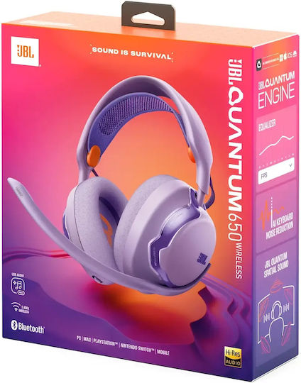 JBL Quantum 650 Ασύρματο Over Ear Gaming Headset με σύνδεση Bluetooth / USB Μωβ