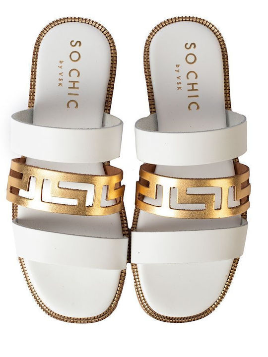 Leder Flache Damen Sandalen Weiß