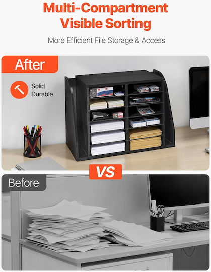 Vevor Document Organizer 12 Slots Office Side Vertical Storage Wooden Letter Divider Particle Board Desktop Office Organizer Files Documents Papers Black