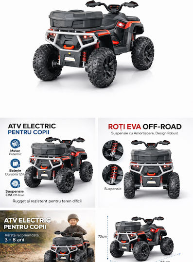 Motocicletă Cu 4 Roți Electrică Pentru Copii 12 Volți Gri Pentru 3+ Ani