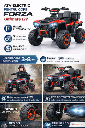 Motocicletă Cu 4 Roți Electrică Pentru Copii 12 Volți Gri Pentru 3+ Ani