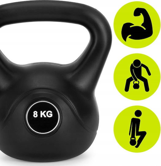 Kettlebell 8 Kg Fontă Durabil Acoperire Abs 24x23 Cm Negru