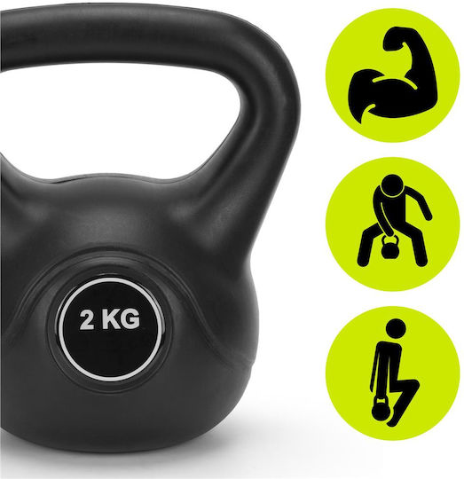 Kettlebell 2 Kg Bitumen Robuste Abs-Beschichtung 19x16 Cm Schwarze