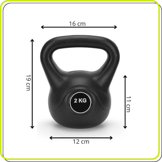 Kettlebell 2 Kg Bitumen Robuste Abs-Beschichtung 19x16 Cm Schwarze