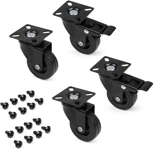 Emuca Furniture Wheel made of Plastic in Black Color 7.5x7.5cm 4pcs