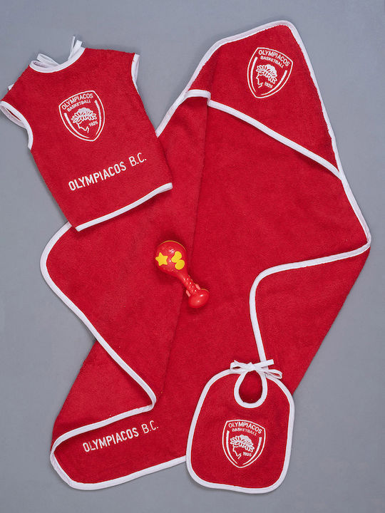 Palamaiki Baby Bathroom Set Hooded Official Team Licensed Olympiacos Red 75x75cm