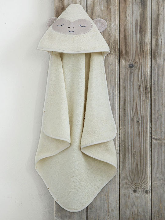 Nima Baby Bath Towel Hooded Zoo Party Ecru 75x75cm