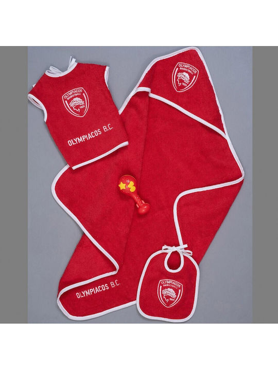 Palamaiki Baby Bathroom Set Hooded Official Team Licensed Olympiacos Red 75x75cm