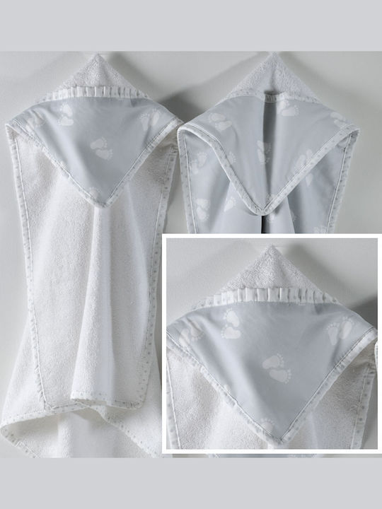 Down Town Home Baby Hooded Towel with Hood 689 White 75x75cm