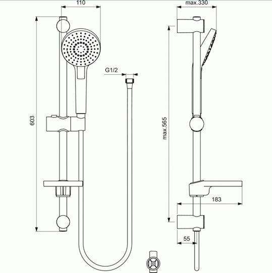 Ideal Standard Idealrain EVO Round Slide Bar with Showerhead and Hose