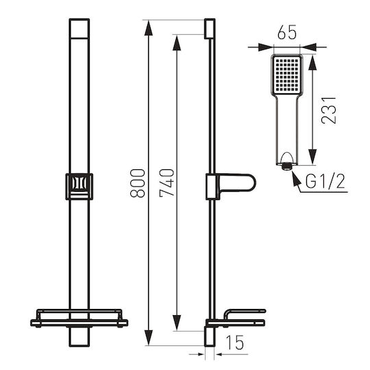 Ferro Quadro Slide Bar with Showerhead and Hose