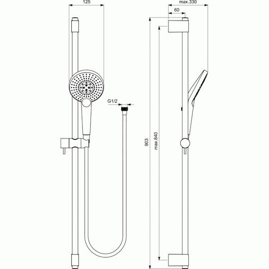 Ideal Standard Idealrain EVO Diamond Βέργα Ντουζ με Τηλέφωνο και Σπιράλ