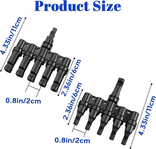 Conector Splitter Tip T Mc4 Solar 1 La 5 – Pereche M→fffff + F→mmmmm 1500v Dc 50a Ip68 Material Ppo Rezistent Uv Cablu 2.5 Mm² 4 Mm² 6 Mm² – Onuvio