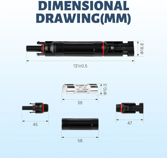 Set 2 Siguranțe Mc4 30a 1000v Dc Pentru Panouri Fotovoltaice Solar Fuse Links Onuvio