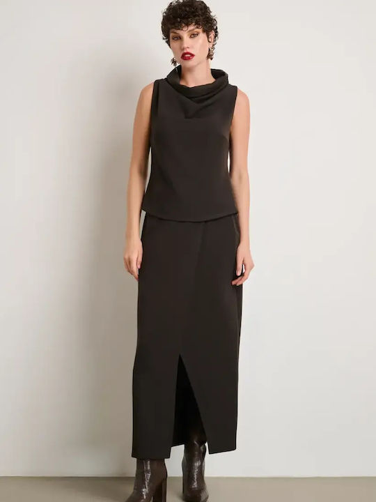 Women's Blouse Sleeveless Drape Brown