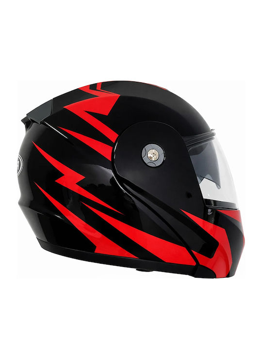 FIXATO Neva Schwarz/Rot Motorradhelm Aufklappbar ECE 22.06 mit Sunvisor