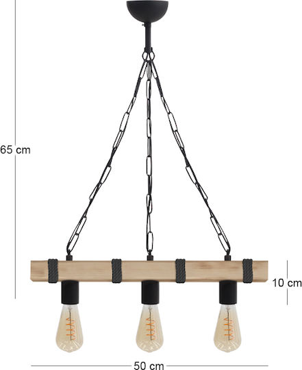 Megapap Vero Pendant Ceiling Light Black with Rope for E27 Socket 50x8x65cm