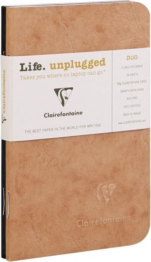 Clairefontaine Σετ 2 Σημειωματάρια A7 24 Φύλλων Ριγέ Καφέ TAUPE BLACK