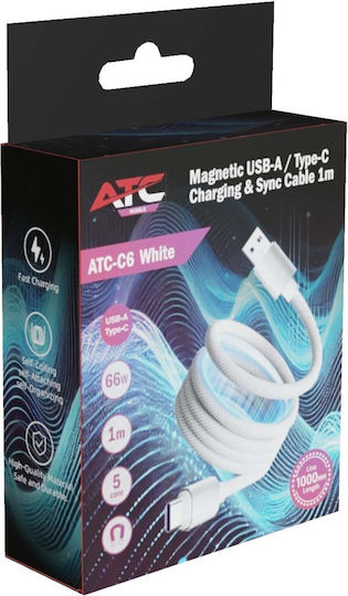 ATC Magnetic Braided USB 2.0 Cable USB-C Male to USB-A 66W White 1m 20.003.0014