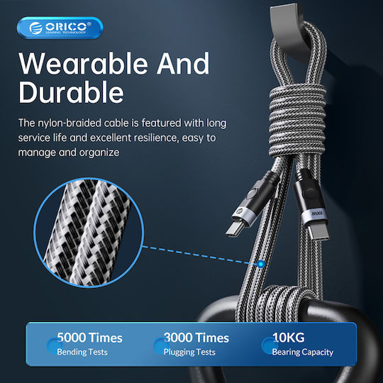 Orico Braided USB 2.0 Cable USB-C Male - USB-C 100W Black 1m C2CZ-10-BK-BP