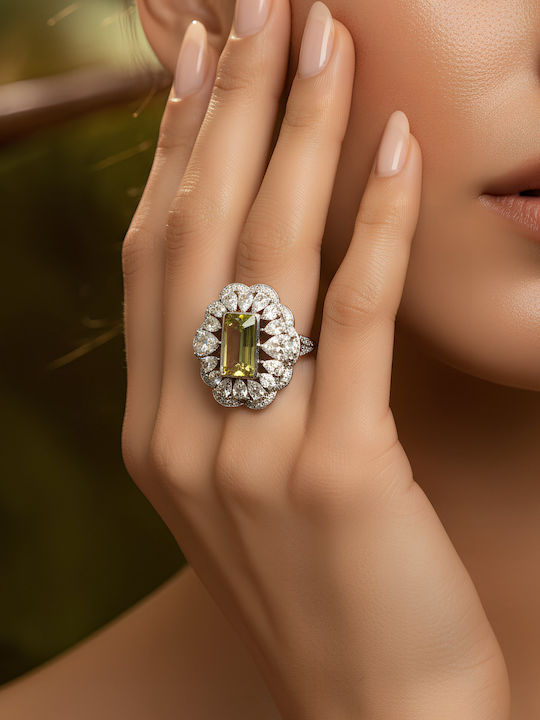 Chrysothemiss Women's Ring Verdant Royale Impressive Ring Green Zircon Stone Luxury Vintage Jewelry