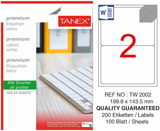 Tanex Αυτοκόλλητες Ετικέτες Α4 Ορθογώνιες 199.6x143.5mm