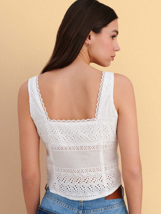 Women's Cotton Blouse with Lace White