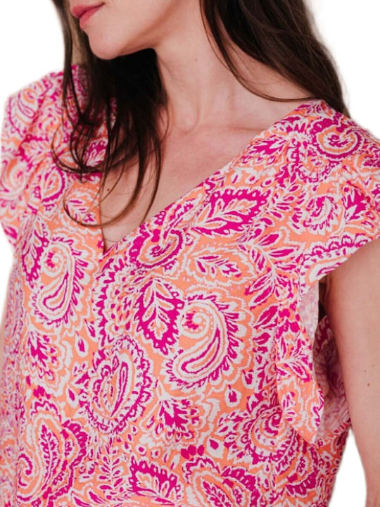 Women's Blouse with V-Neck Fuchsia