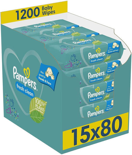Pampers Fresh Clean Baby-Feuchttücher ohne Alkohol & Parabene 15x80 Stück