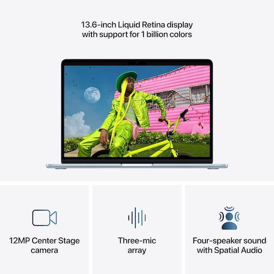 Apple MacBook Air 13.6" Panou IPS Ecran Retina (M5-10 Nuclee/24GB/512GB SSD/8-Core GPU) Albastru Ceresc (Tastatură Internațională Engleză)