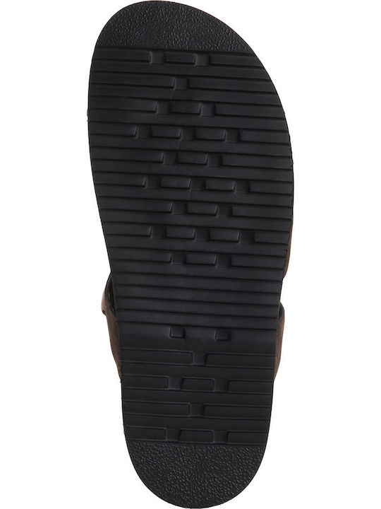 Leather Women's Flat Sandals Brown