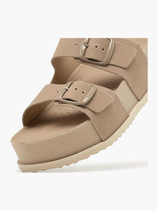 Δερμάτινα Γυναικεία Σανδάλια Flatforms Καφέ
