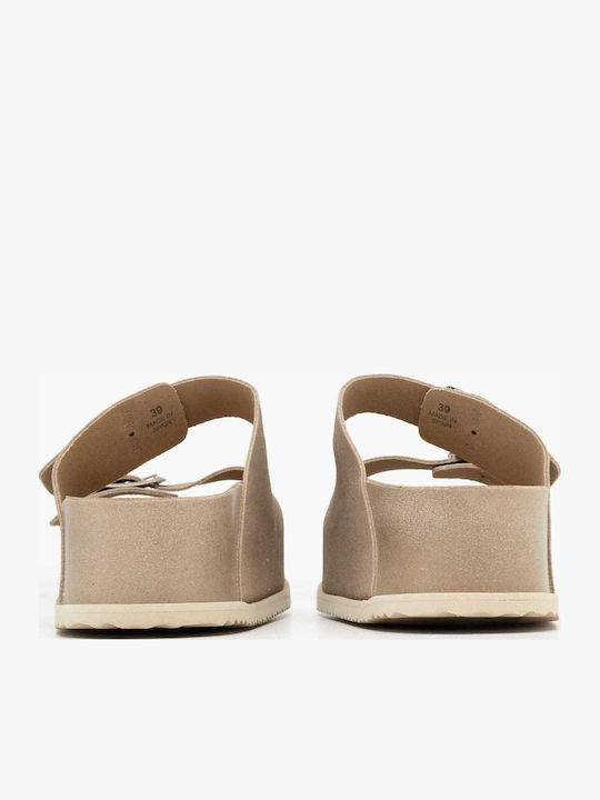 Δερμάτινα Γυναικεία Σανδάλια Flatforms Καφέ