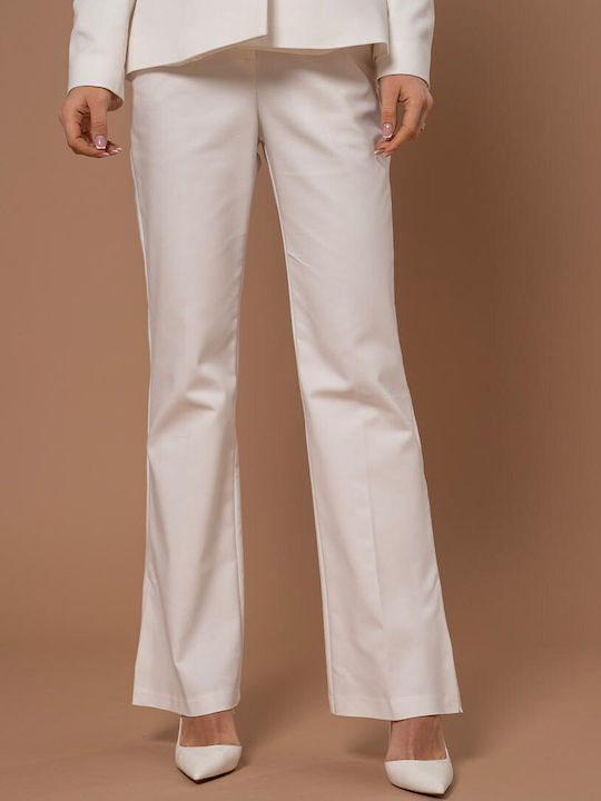 Ivette Pantaloni Dama Tesatura Cu Pantaloni Evazati Alb