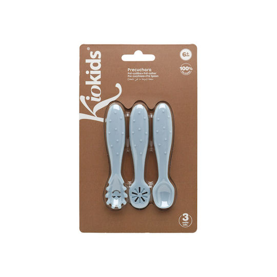 Kiokids Baby Set with Fork Made of Silicone for 6+ Months Light Blue 3 Pieces