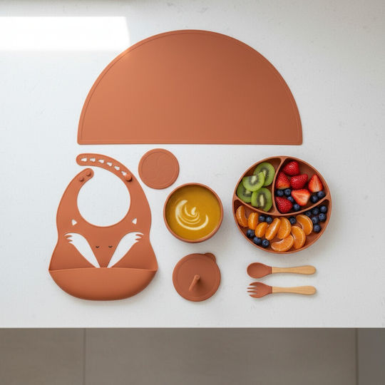 Queen Mother Feeding Set Terracotta Fox from Red Silicone 8pcs