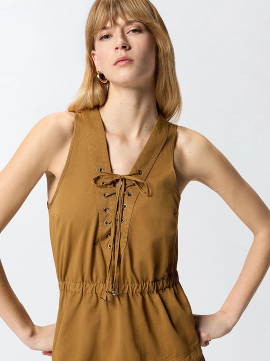 Summer Maxi Dress with Ruffles Camel