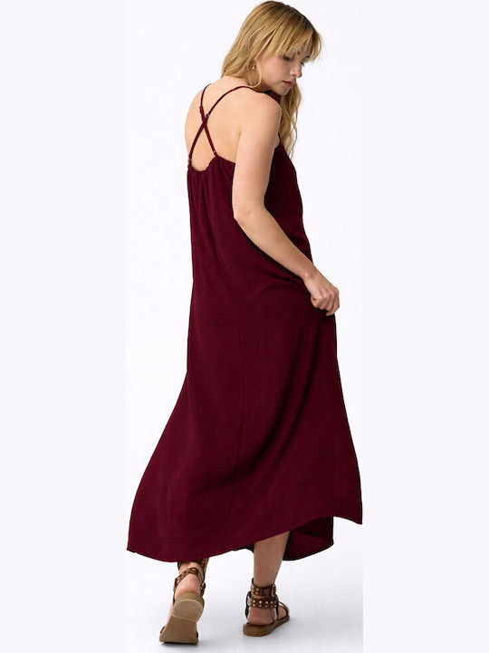 Summer Maxi Dress with Tearing Burgundy
