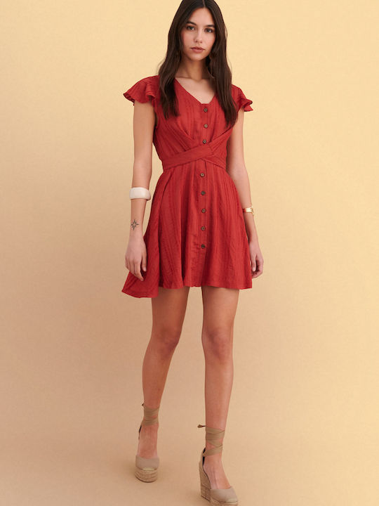 Summer Mini Shirt Dress Red
