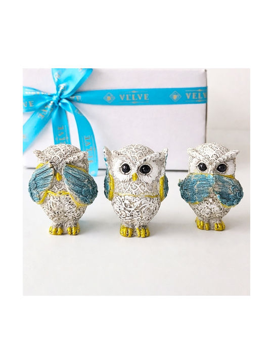 Velve Set Decorative Polyresin Owls 5x7x7cm 3 Pieces
