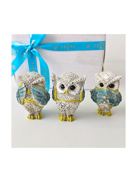 Velve Set Decorative Polyresin Owls 5x7x7cm 3 Pieces