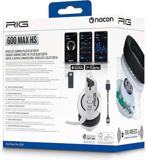Nacon RIG 600 MAX HS Wireless Over Ear Gaming Headset with Bluetooth USB Connectivity White for PS4 PS5