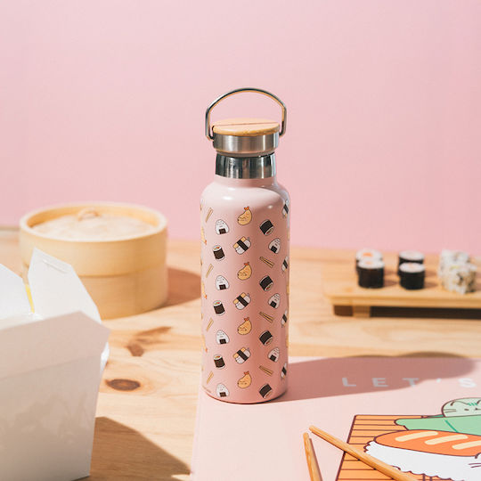 Grupo Erik Stainless Steel Thermos Bottle 500ml PUSHEEN Sushi Roll with Handle