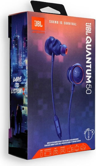 JBL Quantum 50 In Ear Cască Gaming cu Conectare 3,5 mm Albastră
