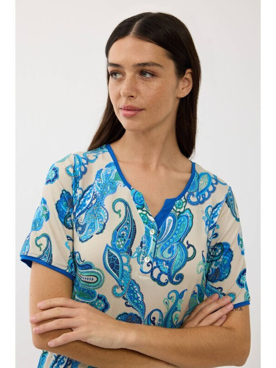 GoldenBay Summer Women's Nightgown Multicolour Electric Blue